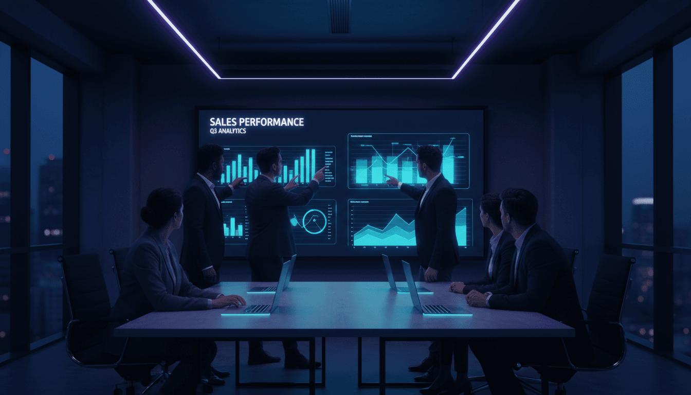 Strategic team analyzing sales data in a modern office